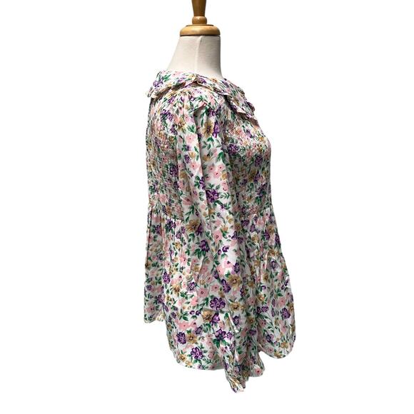 Pieces Mamalicious Maternity Top Sz L Smocked Floral Collar Cottagecore Prairie - Picture 8 of 11